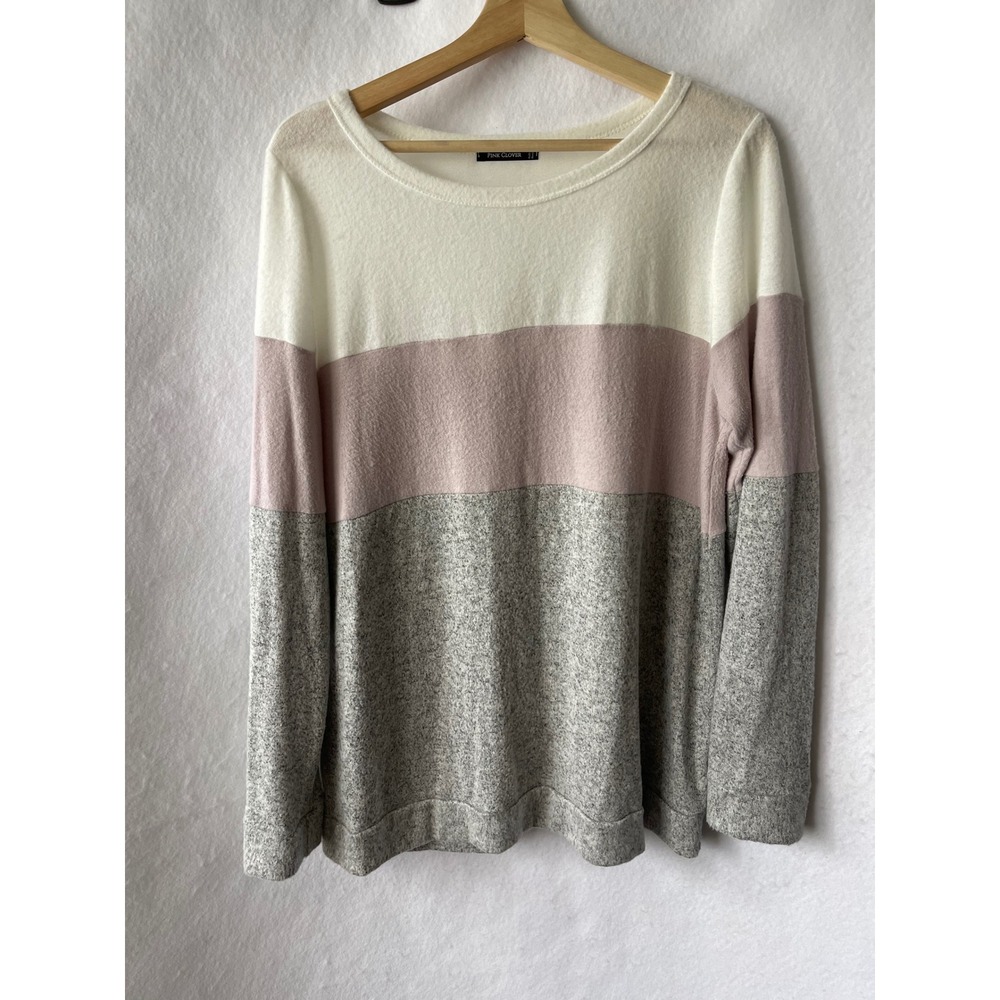 Pink Clover Womens Colorblock Long Sleeve Knit Top White Pink Grey XL 15658ST